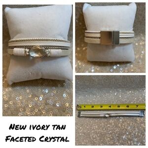 New Ivory & Tan wrap bracelet with faceted faux crystal
